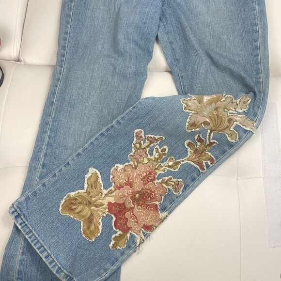 Vintage Cavaricci Floral Patchwork Y2K Bootcut Jeans Size 10 E - Picture 9 of 10